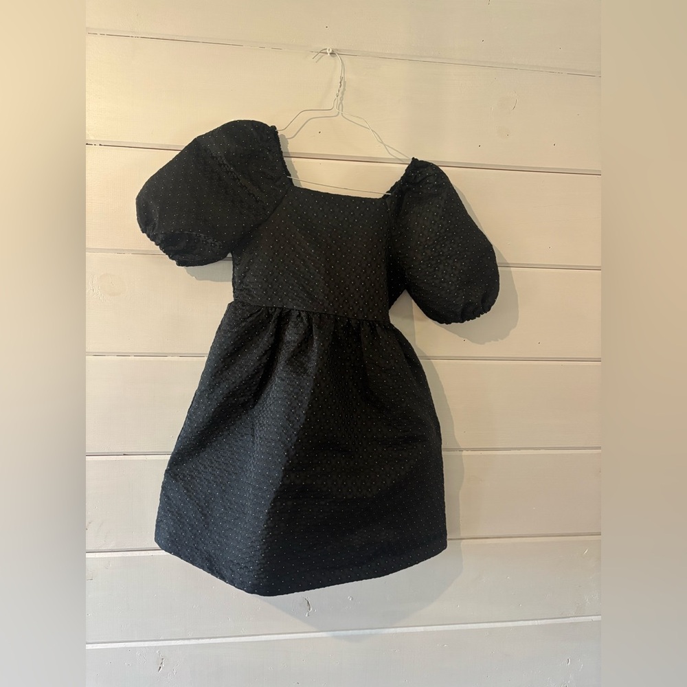Copper Key Black Puff Sleeve Kids Dress
